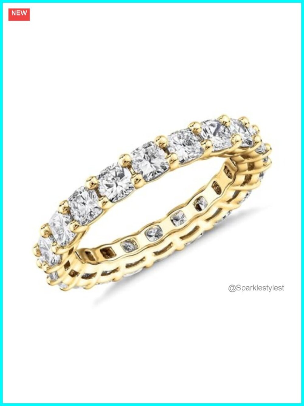 14K Gold Plated Eternity Ring 3mm Square Cubic Zirconia Wedding Band